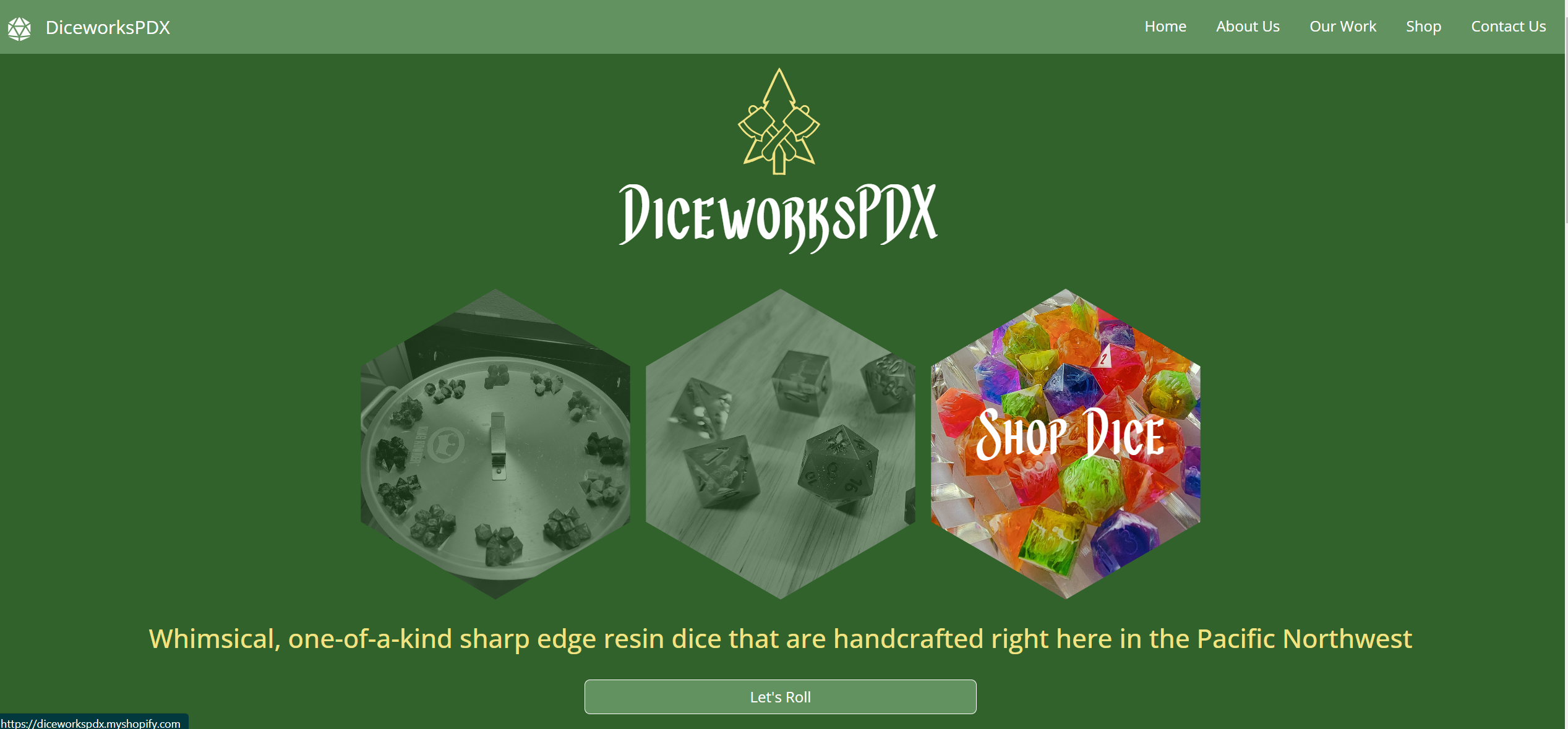 Screenshot of DiceworksPDX Website