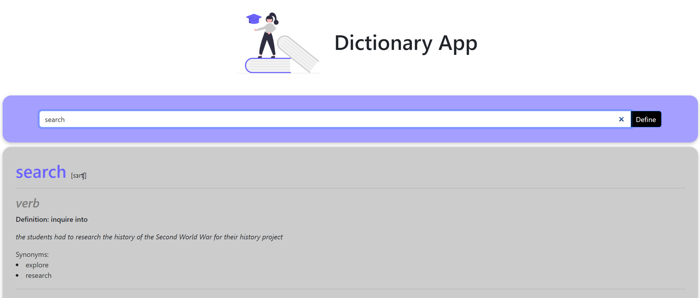 Screenshot of Dictionary App