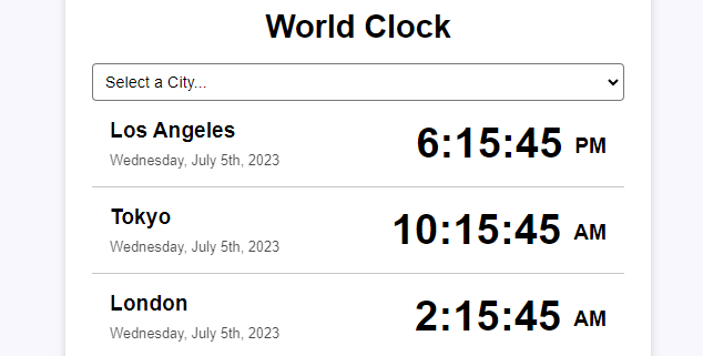 Screenshot of World Clock App